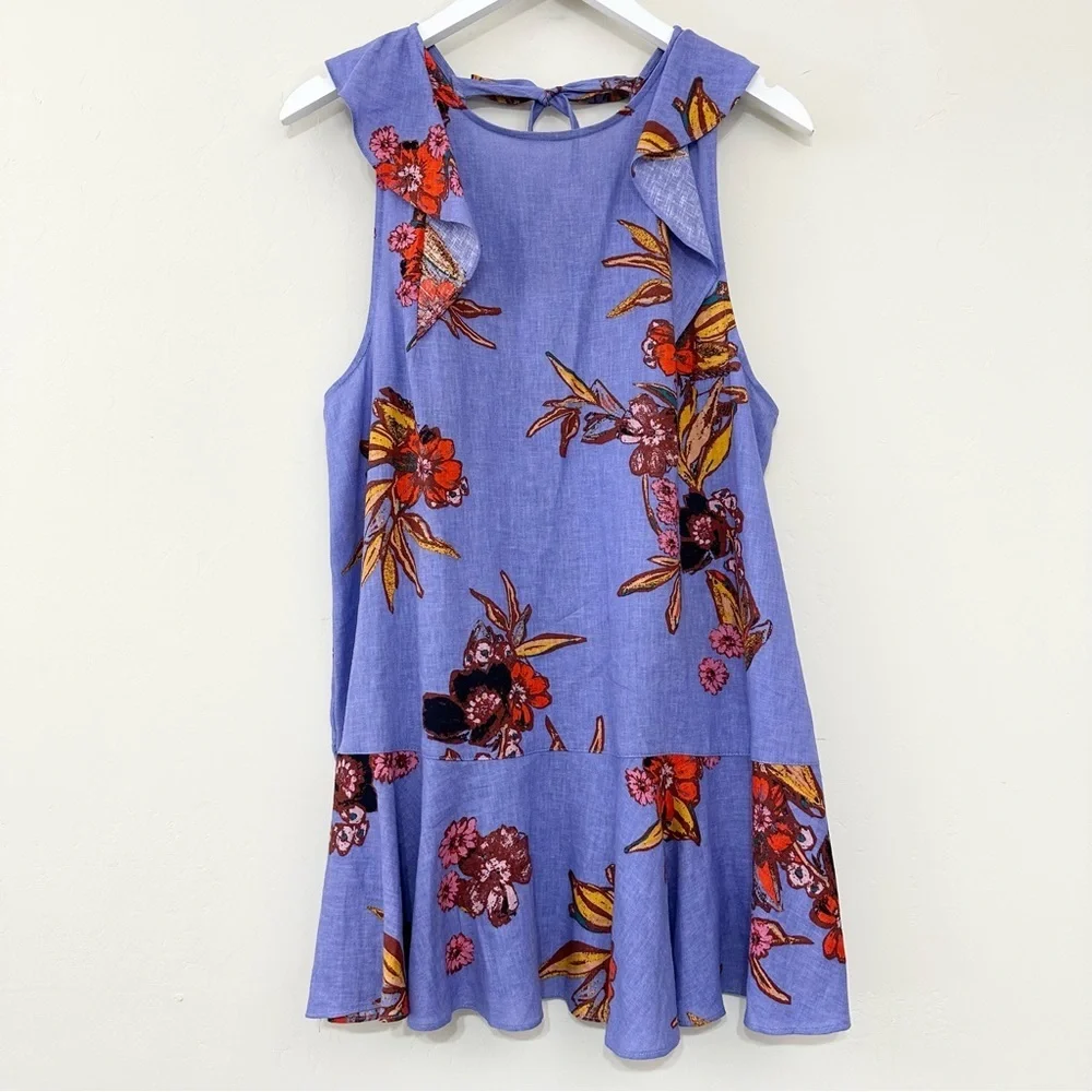 Free People Summer in Tulum Linen Blend Tunic Blue